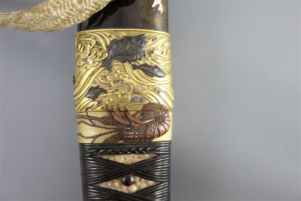 A fine Japanese sea creatures tanto, Meiji period, total length 45.5cm